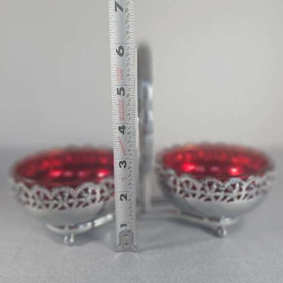 Rare Vintage Mayell EP Ruby Red Double Condiment Caddy On Steel Made in England - Picture 8 of 10